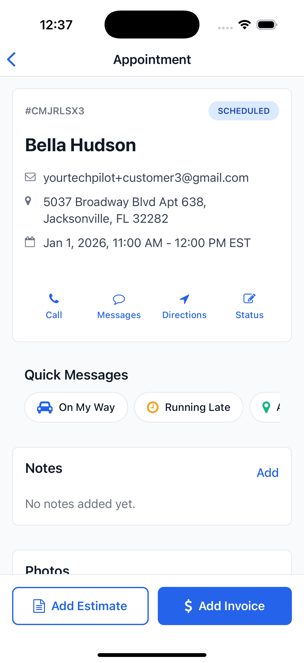 Appointment detail screen