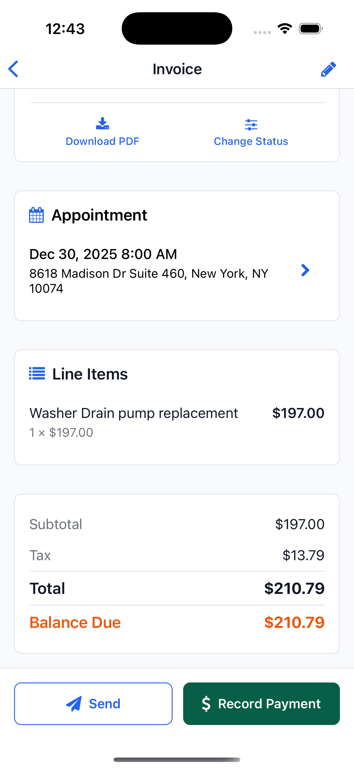 Invoice screen