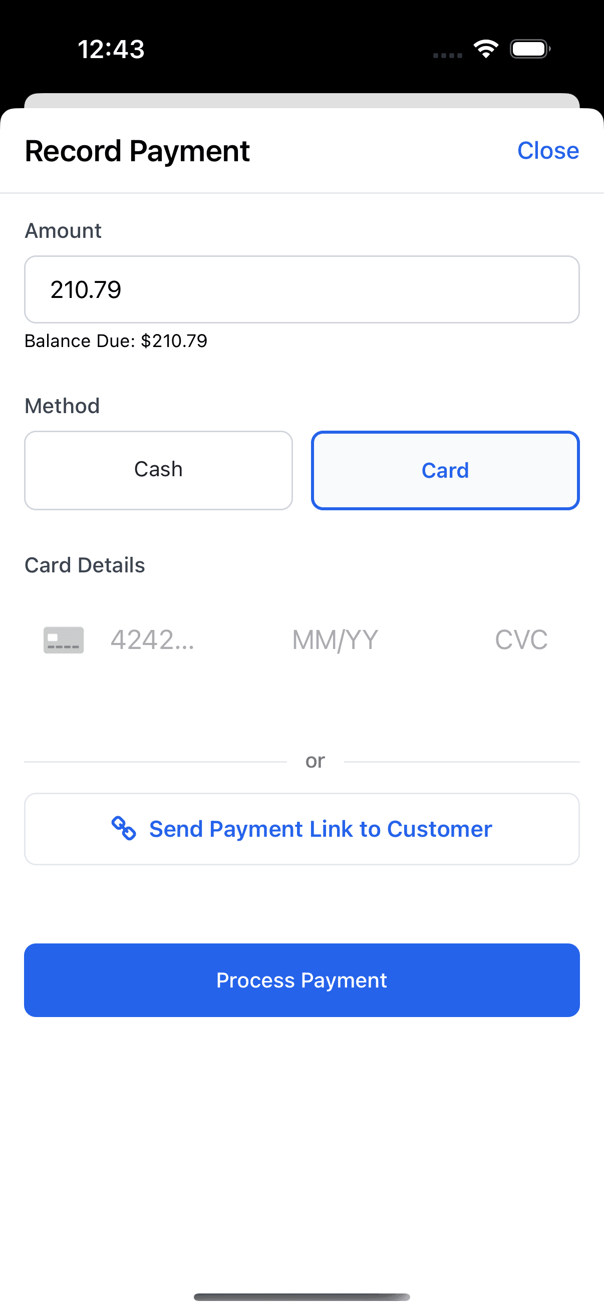 Payment screen